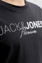 Front detail image of a model wearing the Blaneo ss tee in black, by brand Jack&jones