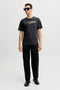 Front image of a model wearing the Blaneo ss tee in black, by brand Jack&jones