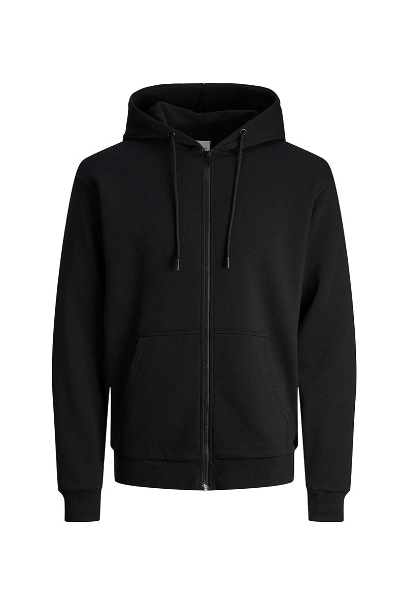 Front image of Bradley sweat zip hood in black, by brand Jack&jones