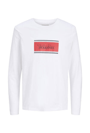 Front image of the Buster ls tee in white, by brand Jack&jones