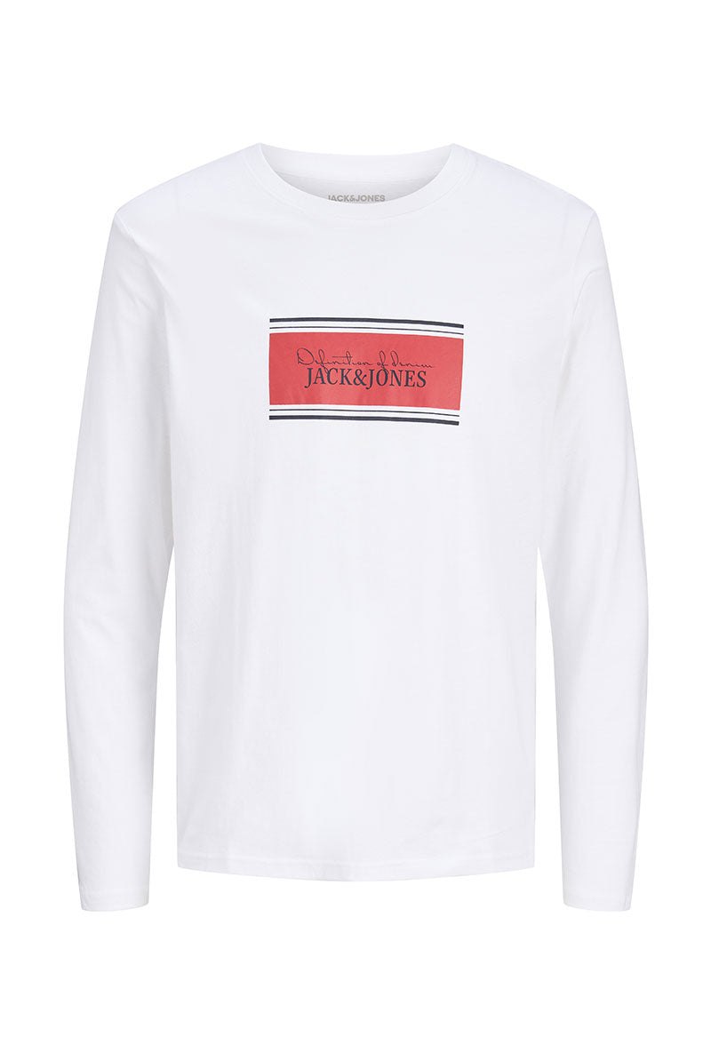 Front image of Buster ls tee in white, by brand Jack&jones