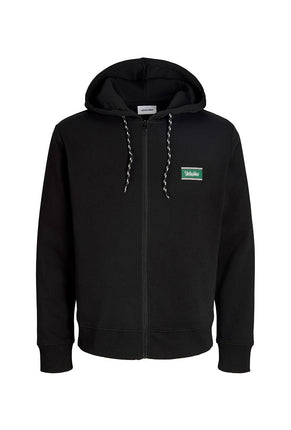 Front image of Buster sweat zip hoodie in black, by brand Jack&jones
