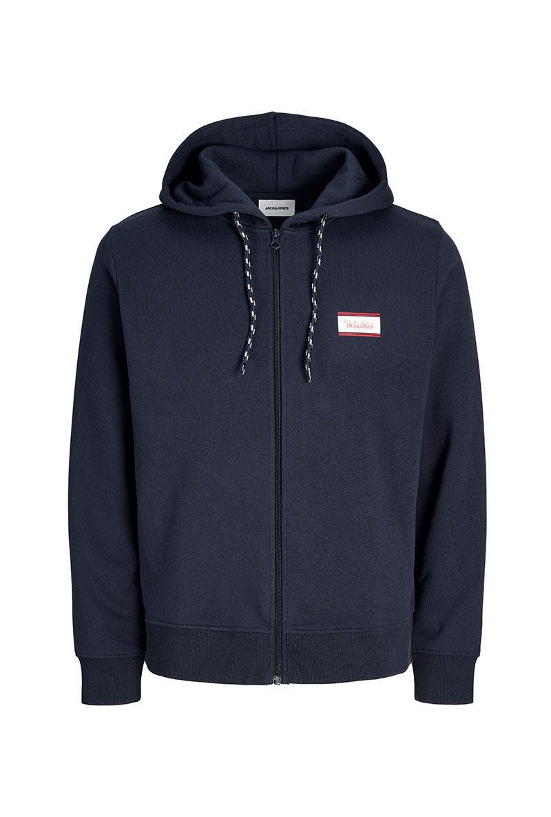 Front image of Buster sweat zip hoodie in navy, by brand Jack&jones