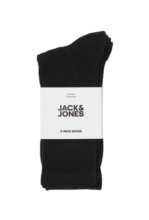 Front image of Charles tennis sock 3 pack in black, by brand Jack&jones