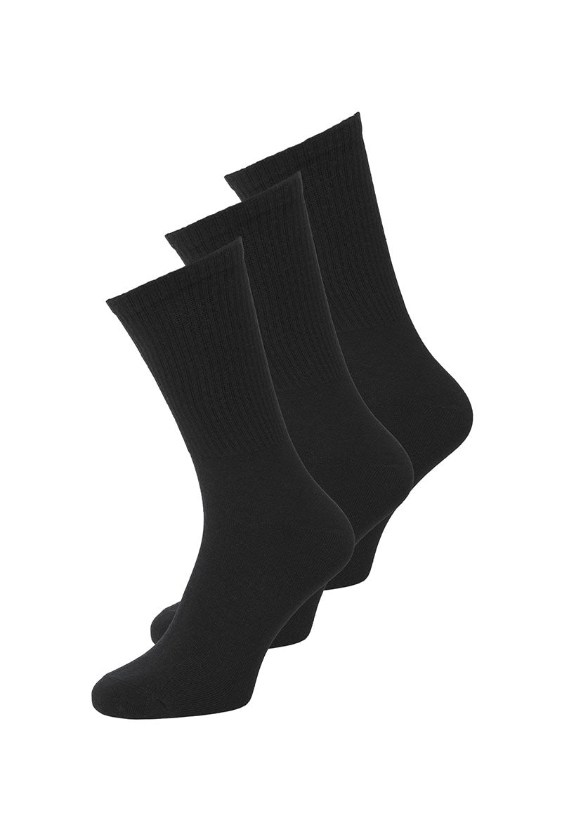 Front image of Charles tennis sock 3 pack in black, by brand Jack&jones