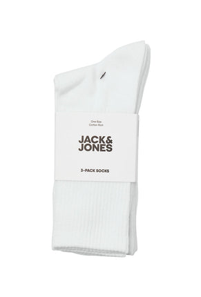 Front image of Charles tennis sock 3 pack in white, by brand Jack&jones