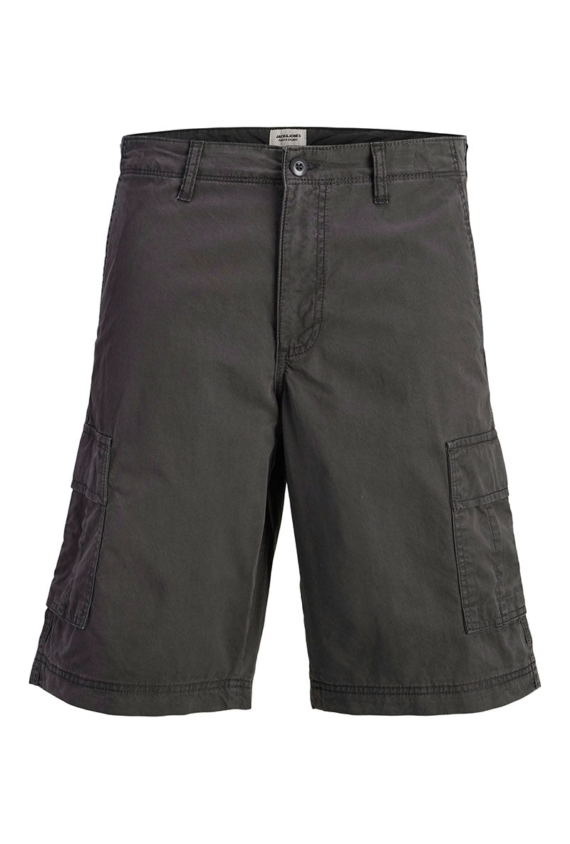 Front image of Cole matty cargo shorts in charcoal, by brand Jack&jones