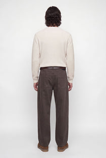 Back image of a model wearing the Connor crew neck knit in beige, by brand Jack&jones