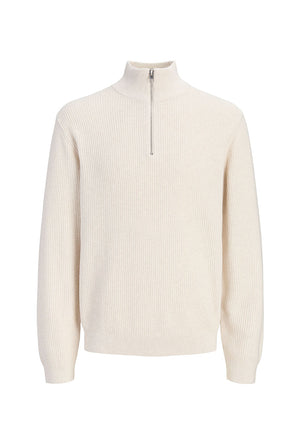 Front image of the Connor knit half zip in cream, by brand Jack&jones