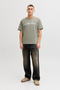 Front image of a model wearing Jack and jones daytona print tee in khaki, by brand Jack&jones