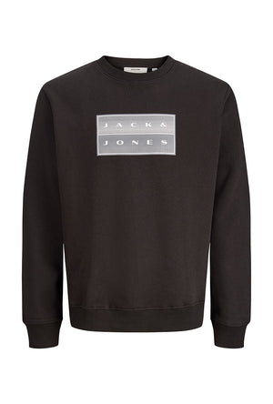 Front image of the Fusion box crew neck sweat in black, by brand Jack&jones