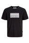 Front image of Fusion box print tee in black, by brand Jack&jones
