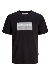 Front image of the Fusion box print tee in black, by brand Jack&jones