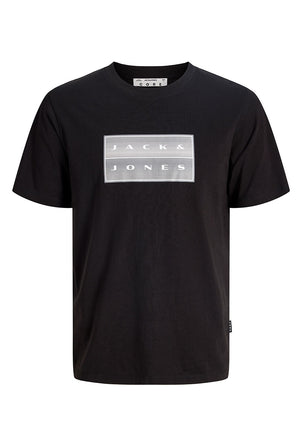 Front image of the Fusion box print tee in black, by brand Jack&jones