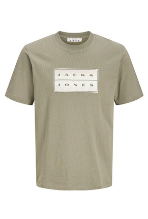 Front image of Fusion box print tee in khaki, by brand Jack&jones