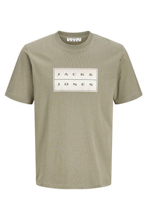 Front image of the Fusion box print tee in khaki, by brand Jack&jones