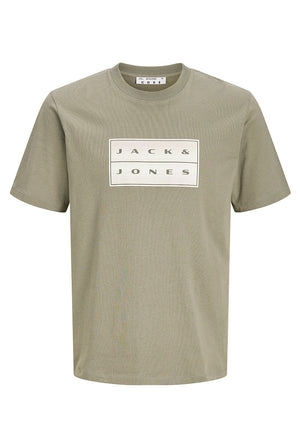 Front image of the Fusion box print tee in khaki, by brand Jack&jones