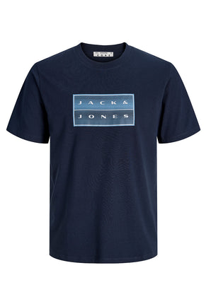 Front image of Fusion box print tee in navy, by brand Jack&jones
