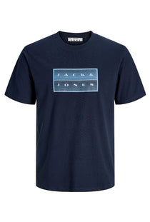 Front image of the Fusion box print tee in navy, by brand Jack&jones