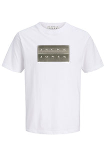 Front image of the Fusion box print tee in white, by brand Jack&jones