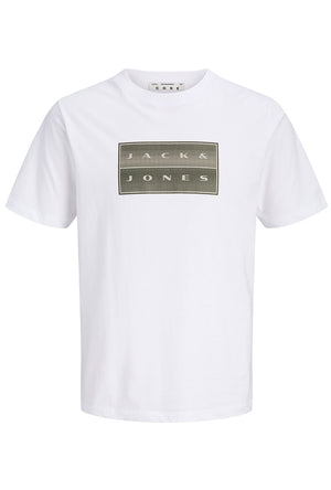 Front image of the Fusion box print tee in white, by brand Jack&jones