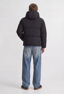 Back image of a model wearing the Galaxy puffer jacket in black, by brand Jack&jones