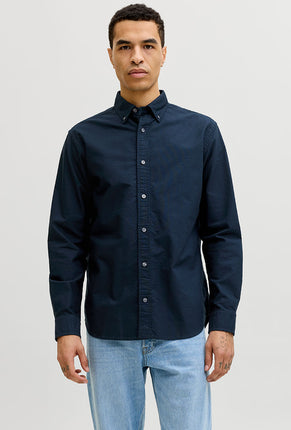 Front image of Harvey oxford ls shirt in navy, by brand Jack&jones