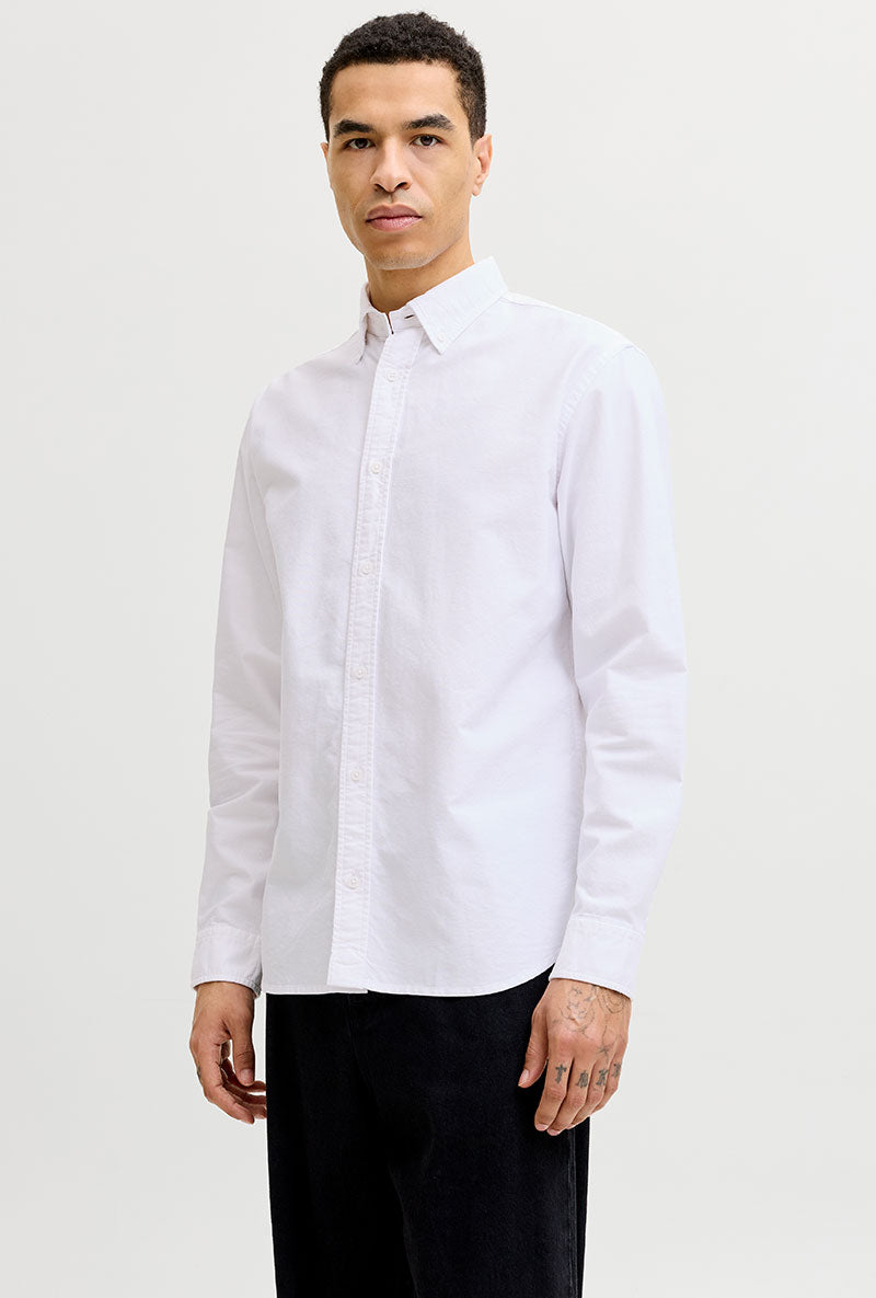 Front image of Harvey oxford ls shirt in white, by brand Jack&jones