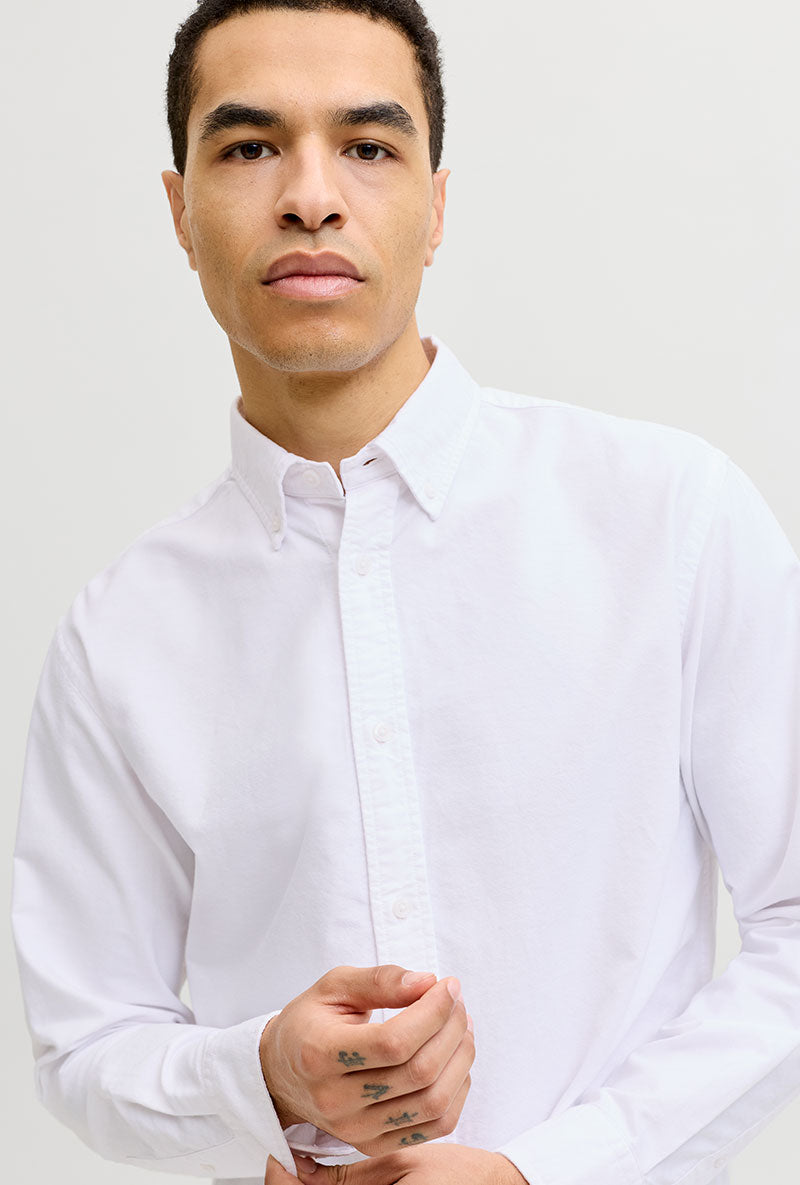 Front image of Harvey oxford ls shirt in white, by brand Jack&jones