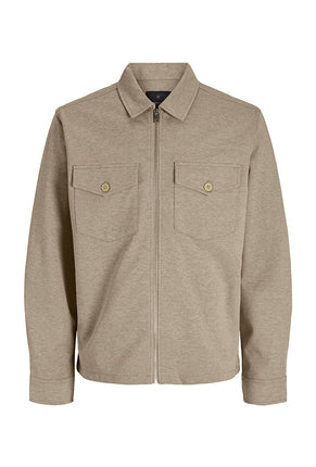 Front image of James theo sweat overshirt in stone, by brand Jack&jones