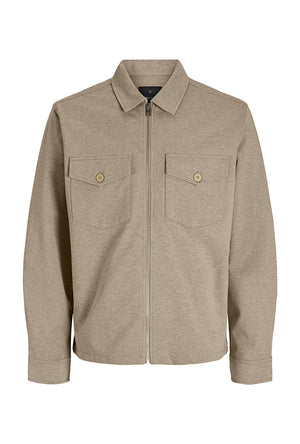 Front image of the James theo sweat overshirt in stone, by brand Jack&jones