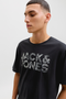 Front image of a model wearing the Jack and jones jeff logo tee in black, by brand Jack&jones