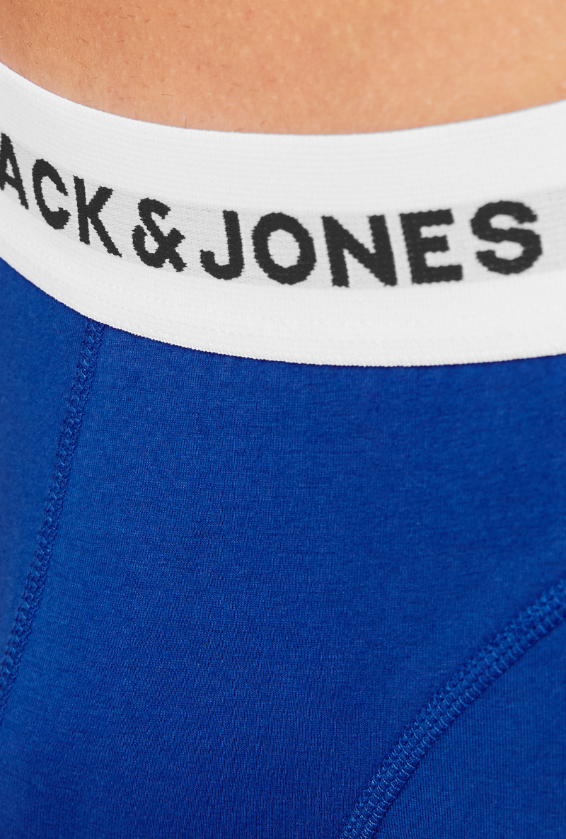 Close up image  of Jack and jones joe 3 pk trunks in navy, by brand Jack&jones