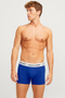 Front image of a model wearing the Jack and jones joe 3 pk trunks in navy, by brand Jack&jones