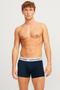 Front image of a model wearing the Jack and jones joe 3 pk trunks in navy, by brand Jack&jones