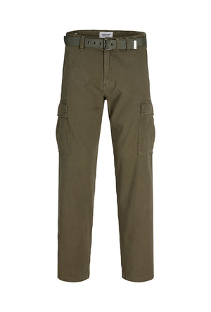 Front image of the Kane hudson belted cargo in khaki, by brand Jack&jones