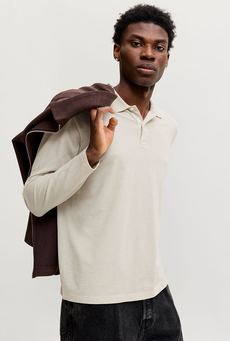 Front image of Kane ls polo in beige, by brand Jack&jones