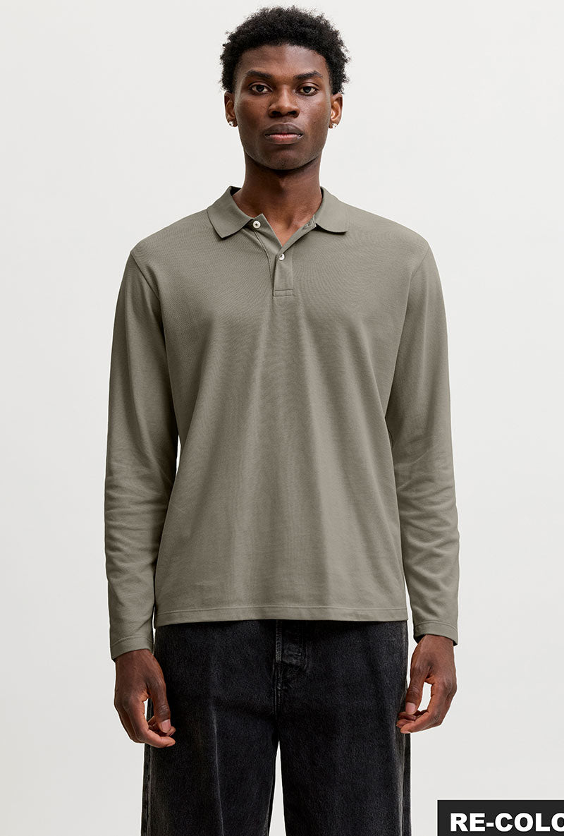 Front image of Kane ls polo in olive, by brand Jack&jones