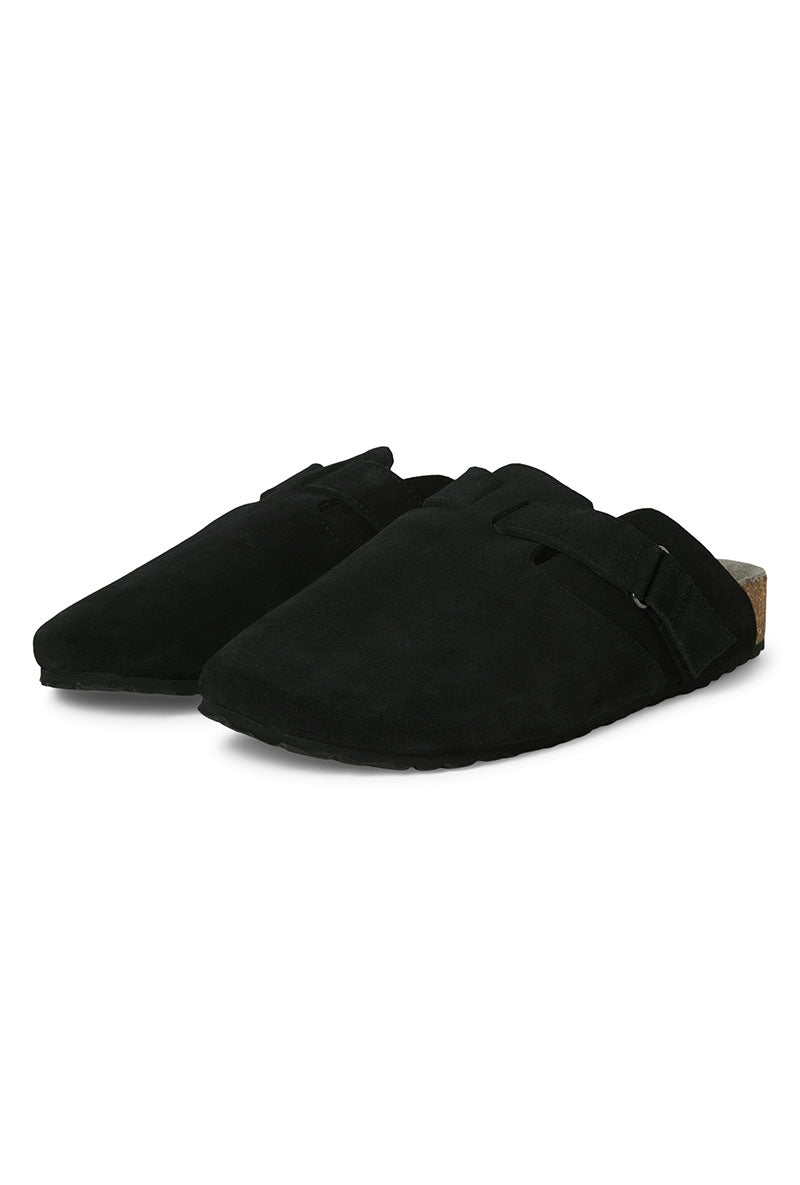 Front image of Louis suede mule in black, by brand Jack&jones