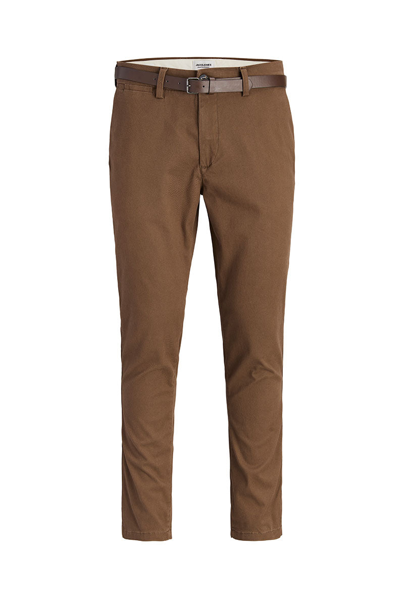 Front image of Marco adam belted chino in brown, by brand Jack&jones