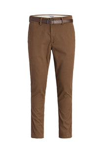 Front image of the Marco adam belted chino in brown, by brand Jack&jones
