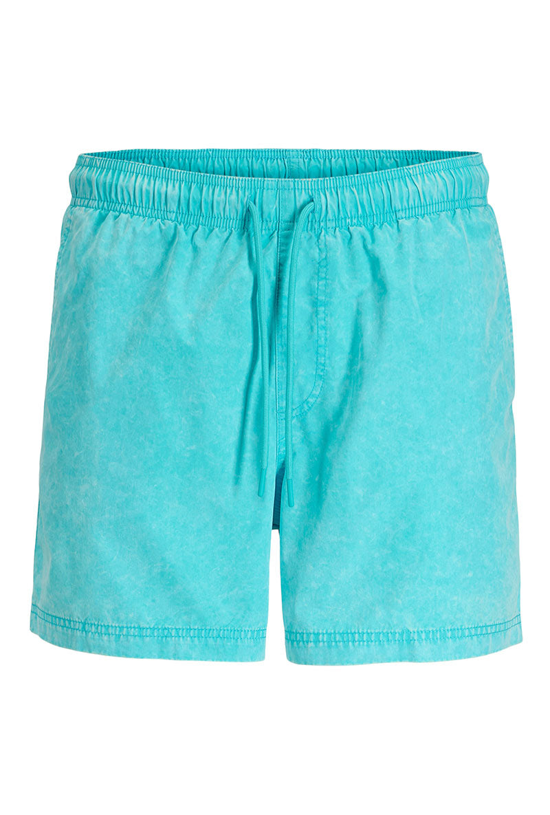 Front image of Maui vibrant wash swimshorts in blue, by brand Jack&jones