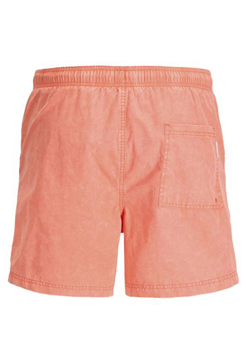 Back image of Maui vibrant wash swimshorts in coral, by brand Jack&jones
