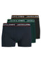 Front image of Max solid 3 pack trunks in black, by brand Jack&jones