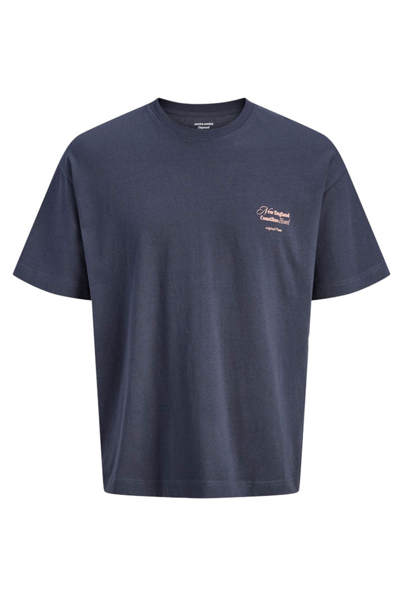 Front image of Montauk back graphic tee in charcoal, by brand Jack&jones