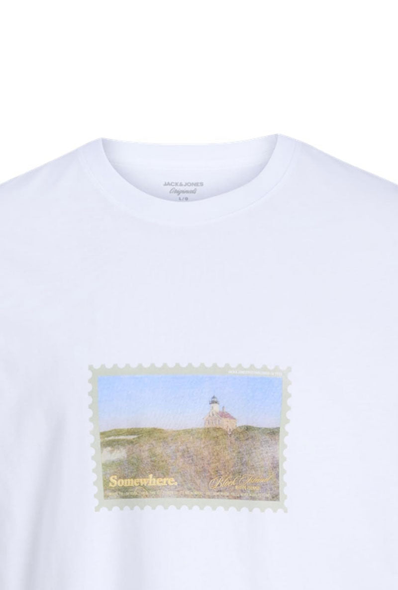 Detail image of Montauk photo ss tee in white, by brand Jack&jones