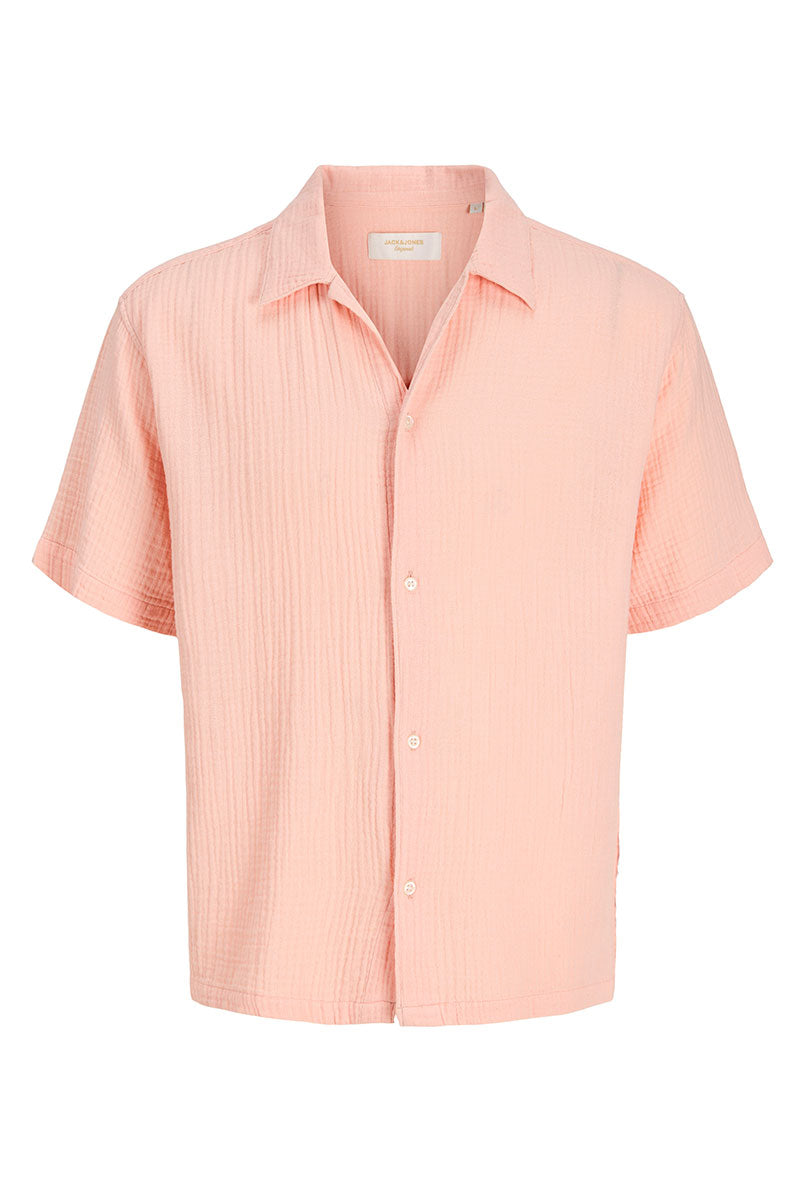 Front image of Nantucket double cloth ss shirt in peach, by brand Jack&jones