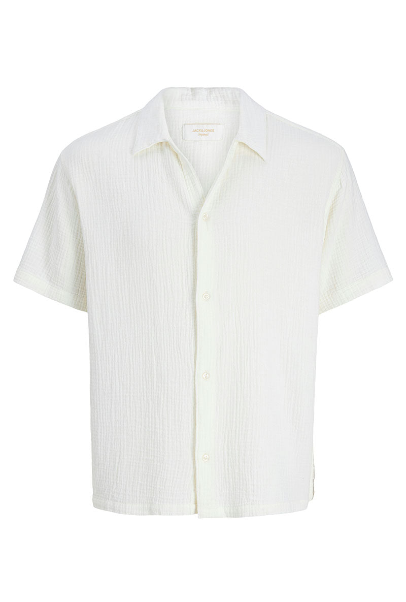 Front image of Nantucket double cloth ss shirt in off white, by brand Jack&jones