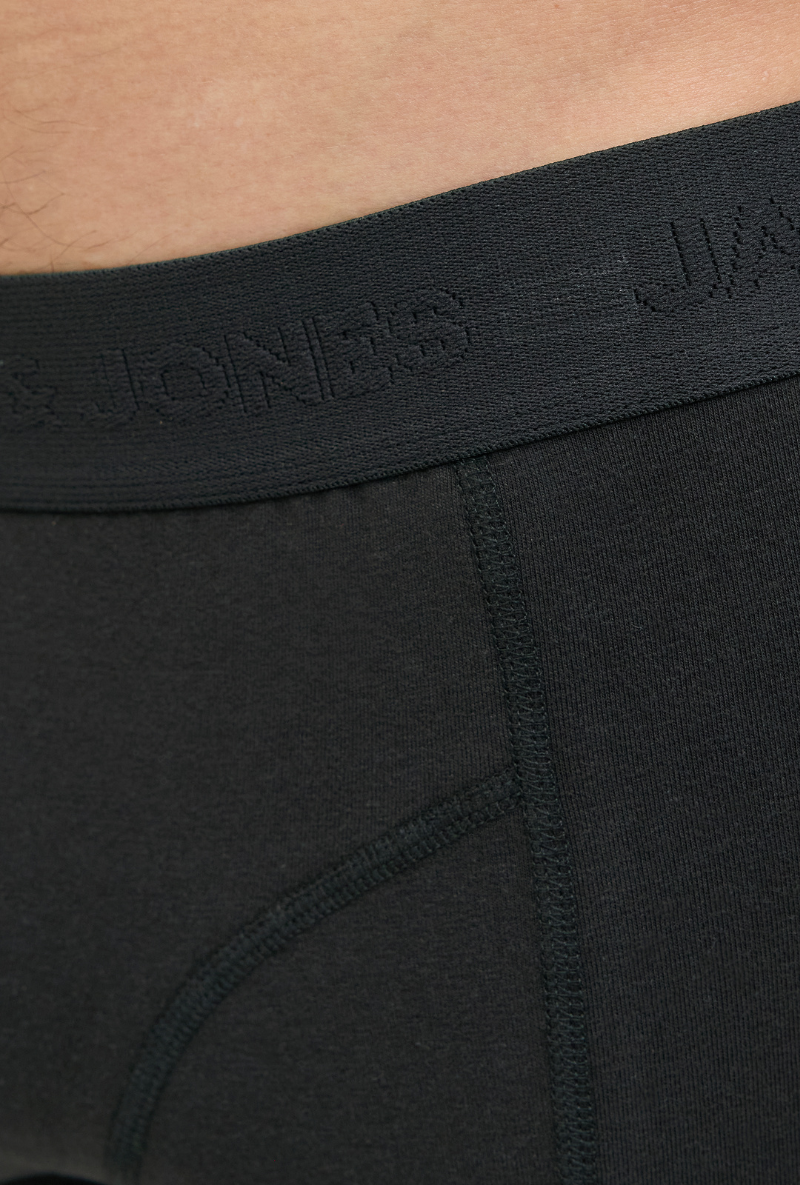 Close up image  of Jack and jones ordinary trunks 3 pk in black, by brand Jack&jones