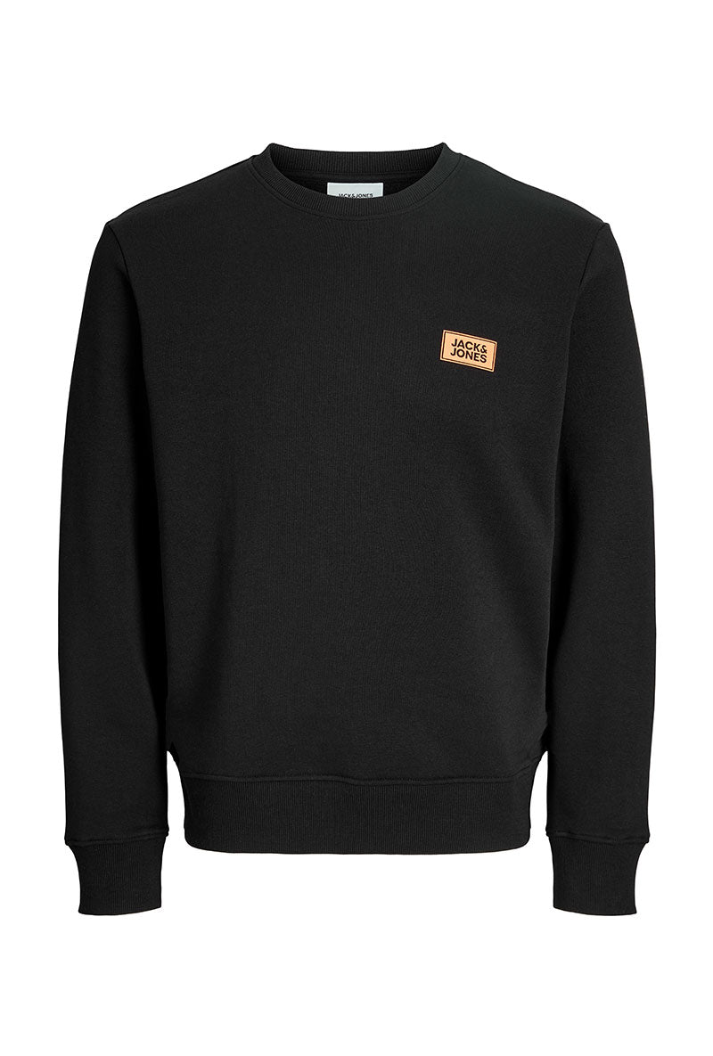 Front image of Rush sweat crew neck sweatshirt in black, by brand Jack&jones